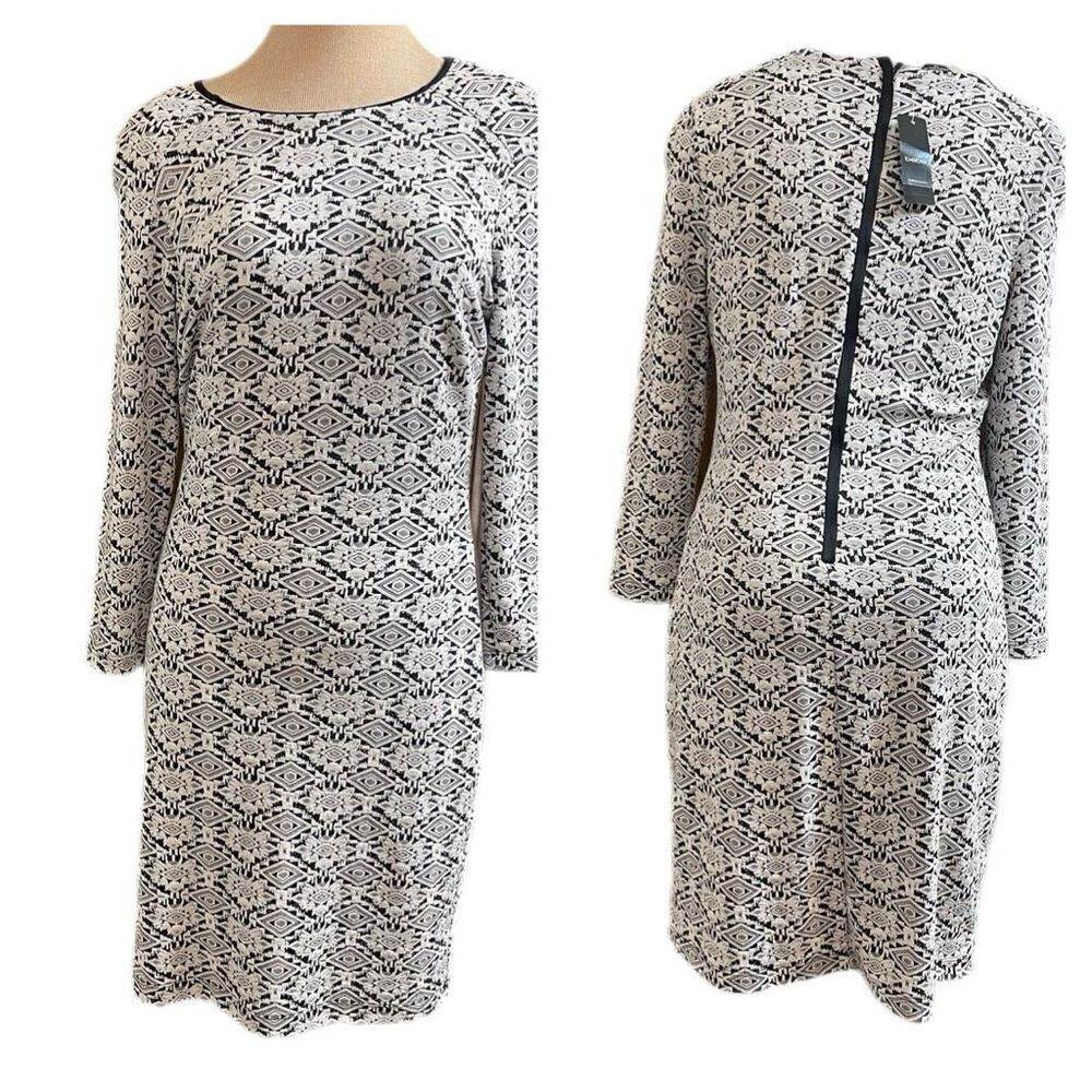 NWT Bebe Black White Bodycon Lace Tribal Jaquard Dress Size Large New